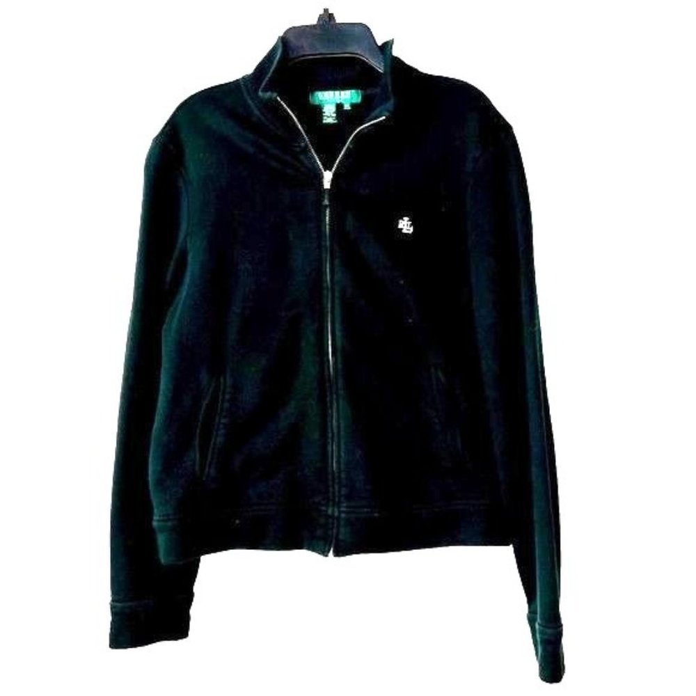 Ralph Lauren Forest Green Cardigan Sweater Tight Knit Zip Up Sz M